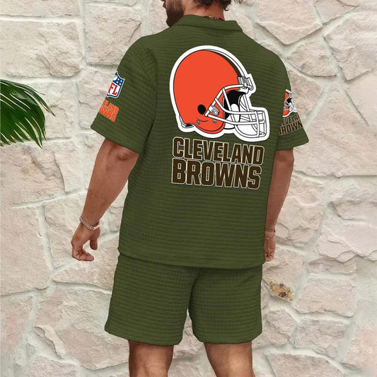 Cleveland Browns Men’s Waffle Pattern Half Zipper Shirt And Shorts AZBT2DWSS000047
