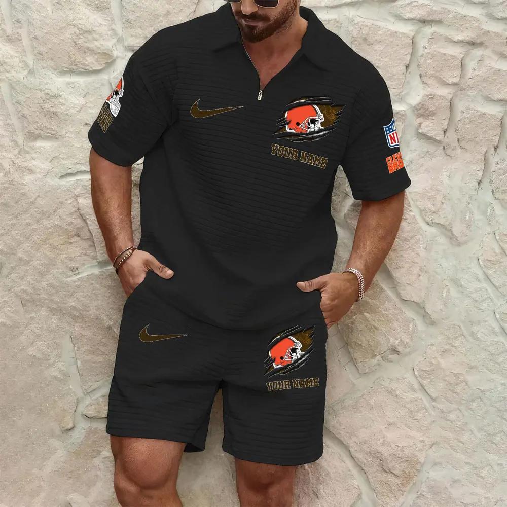 Cleveland Browns Men’s Waffle Pattern Half Zipper Shirt And Shorts AZBT2DWSS000047