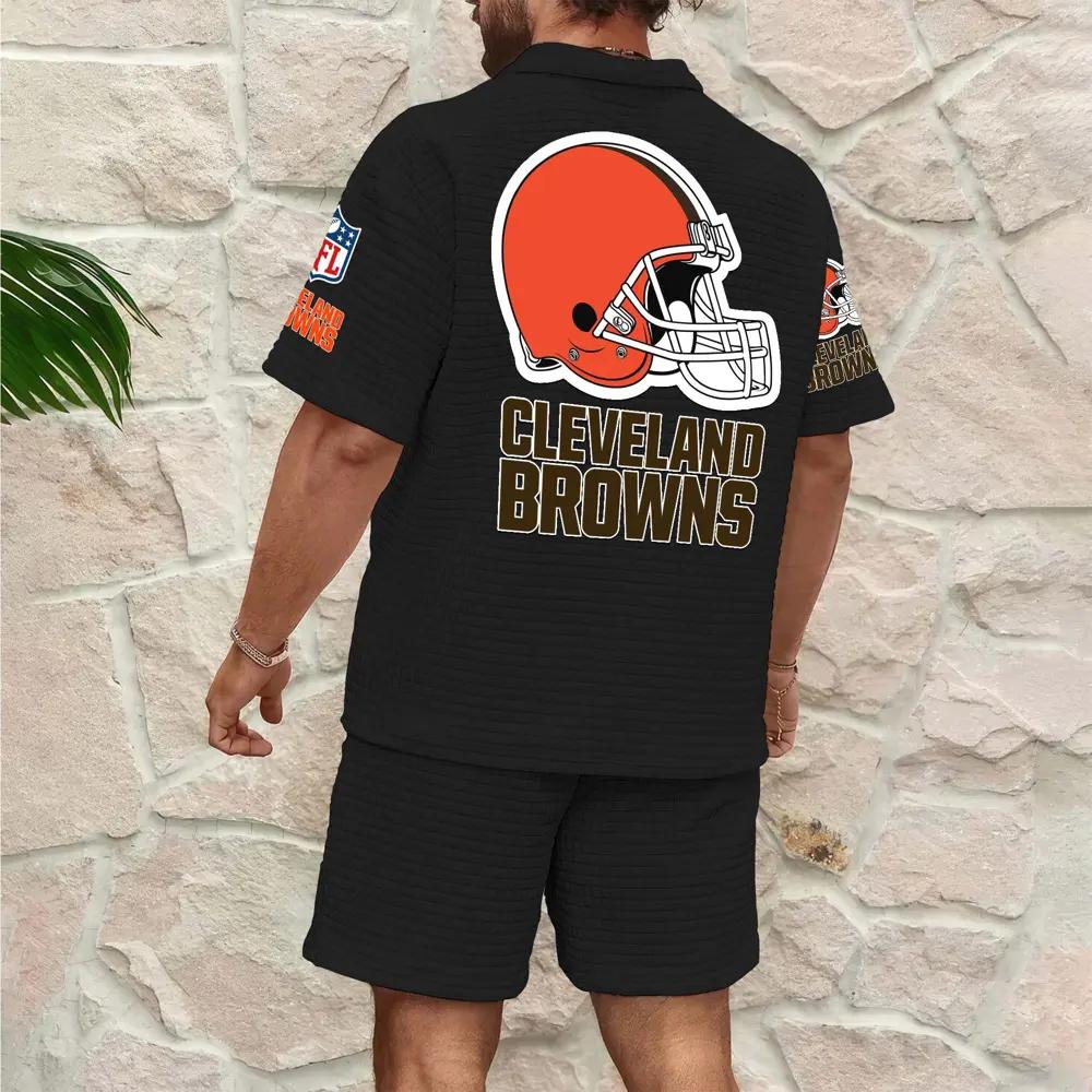 Cleveland Browns Men’s Waffle Pattern Half Zipper Shirt And Shorts AZBT2DWSS000047
