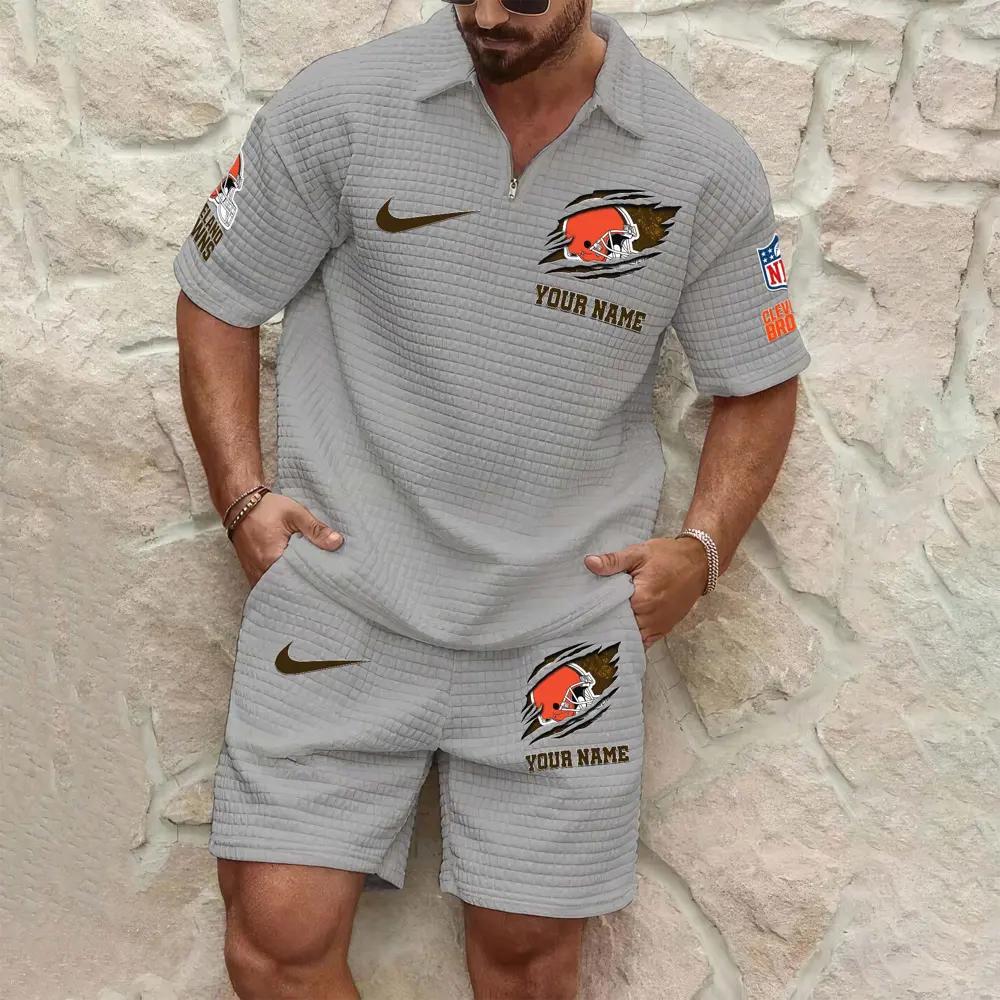 Cleveland Browns Men’s Waffle Pattern Half Zipper Shirt And Shorts AZBT2DWSS000047