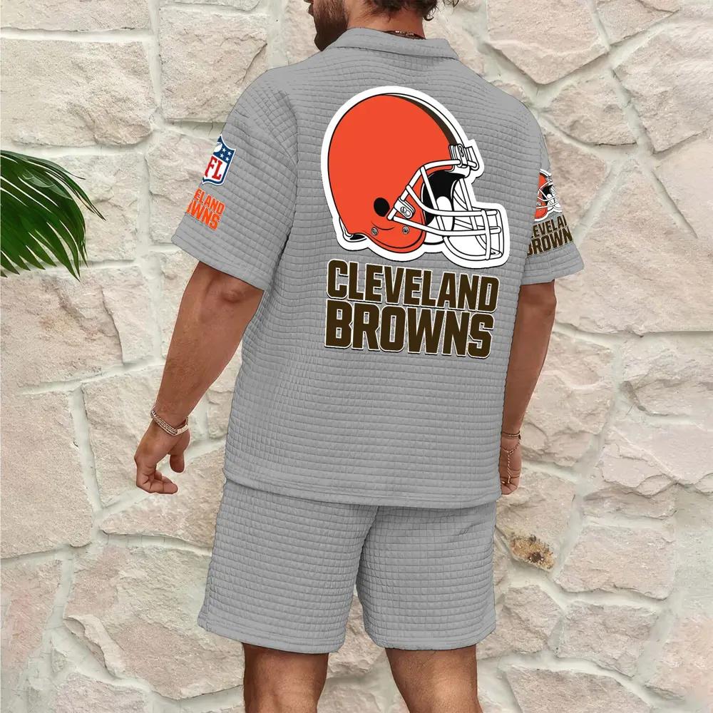 Cleveland Browns Men’s Waffle Pattern Half Zipper Shirt And Shorts AZBT2DWSS000047