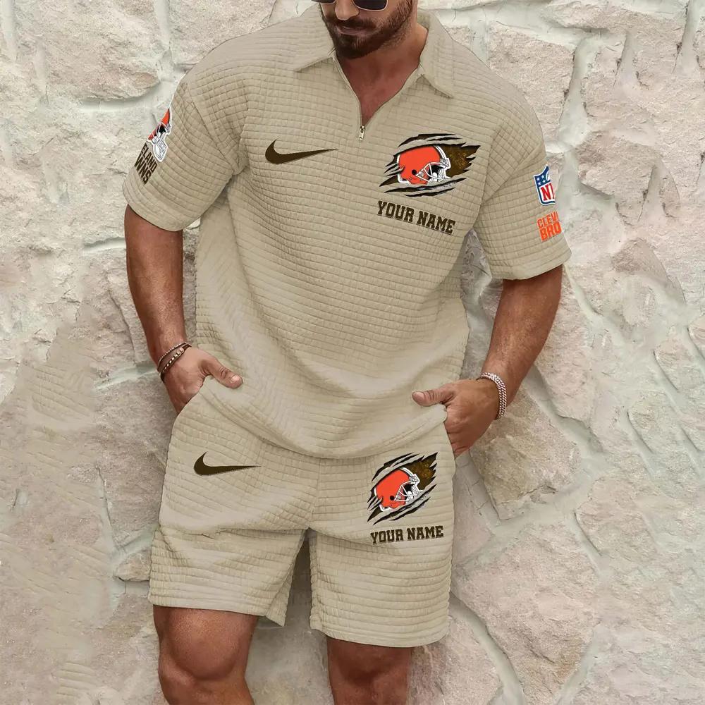 Cleveland Browns Men’s Waffle Pattern Half Zipper Shirt And Shorts AZBT2DWSS000047
