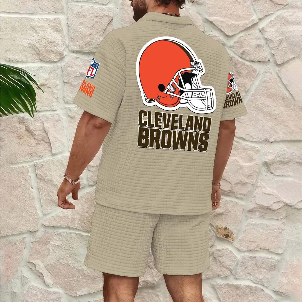 Cleveland Browns Men’s Waffle Pattern Half Zipper Shirt And Shorts AZBT2DWSS000047