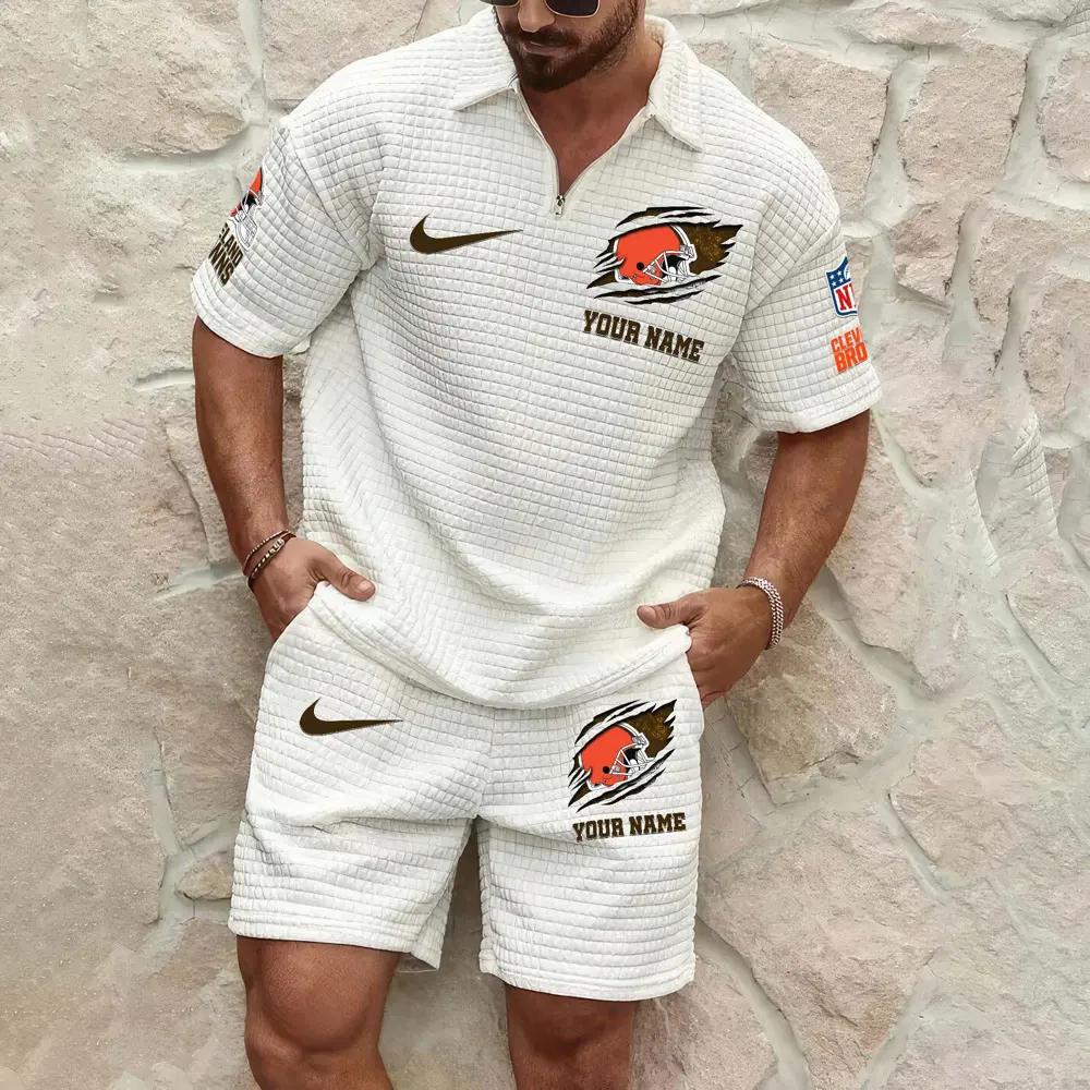 Cleveland Browns Men’s Waffle Pattern Half Zipper Shirt And Shorts AZBT2DWSS000047