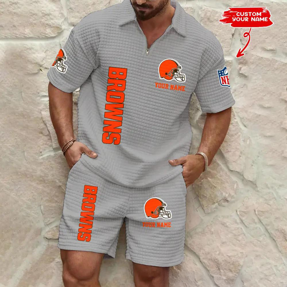 Cleveland Browns Men’s Waffle Pattern Half Zipper Shirt And Shorts AZBT2DWSS000048