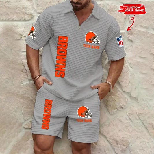 Cleveland Browns Men’s Waffle Pattern Half Zipper Shirt And Shorts AZBT2DWSS000048