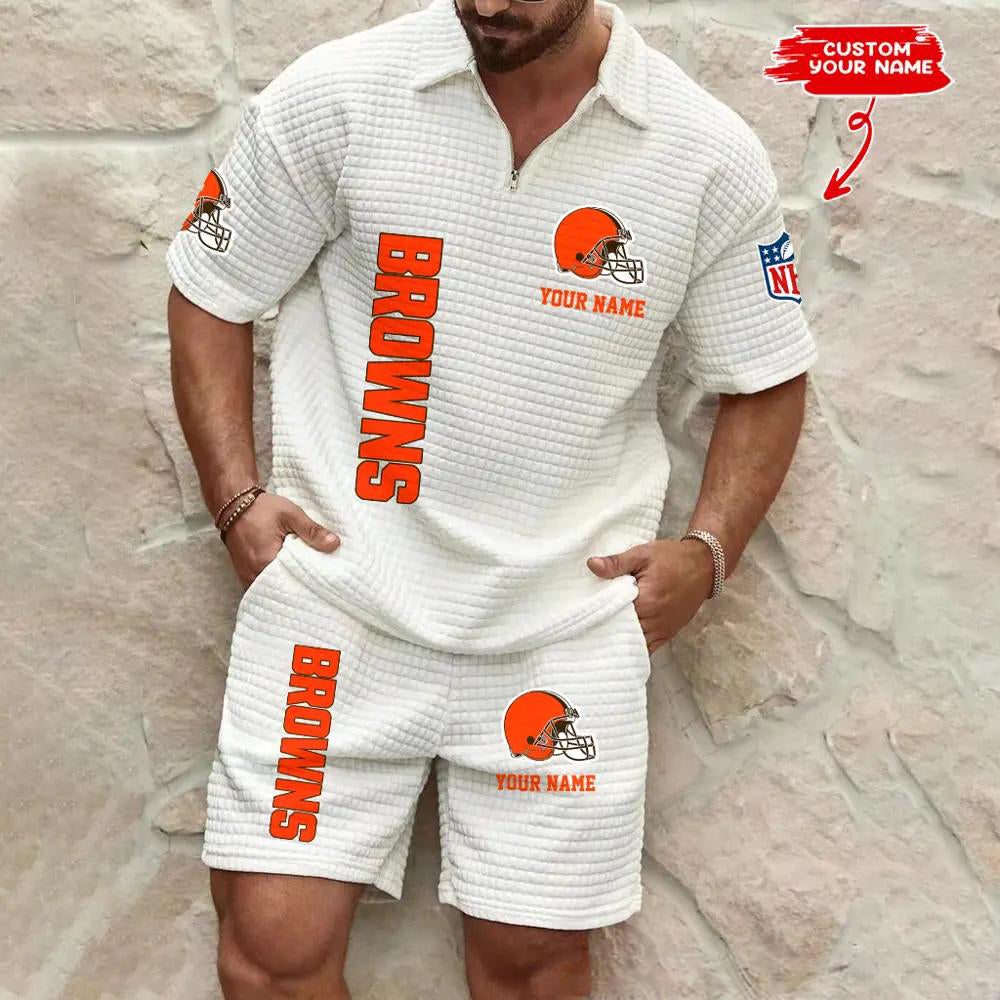 Cleveland Browns Men’s Waffle Pattern Half Zipper Shirt And Shorts AZBT2DWSS000048