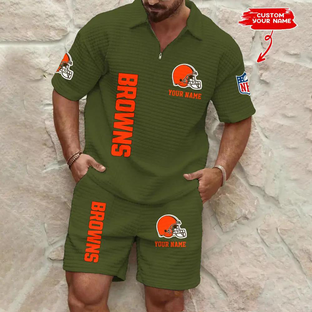 Cleveland Browns Men’s Waffle Pattern Half Zipper Shirt And Shorts AZBT2DWSS000048