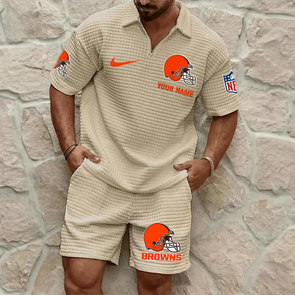 Cleveland Browns Men’s Waffle Pattern Half Zipper Shirt And Shorts AZBT2DWSS000049