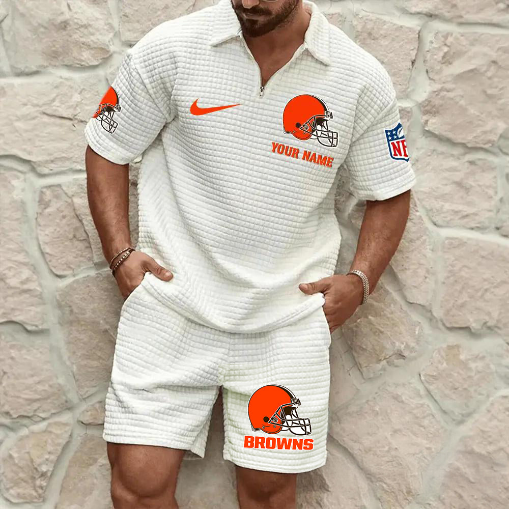 Cleveland Browns Men’s Waffle Pattern Half Zipper Shirt And Shorts AZBT2DWSS000049