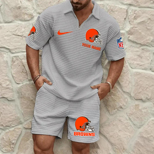 Cleveland Browns Men’s Waffle Pattern Half Zipper Shirt And Shorts AZBT2DWSS000049