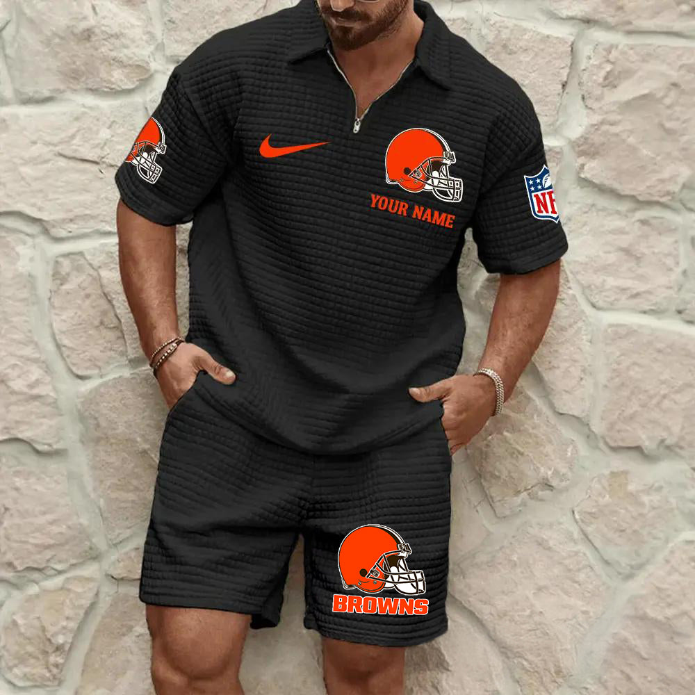 Cleveland Browns Men’s Waffle Pattern Half Zipper Shirt And Shorts AZBT2DWSS000049