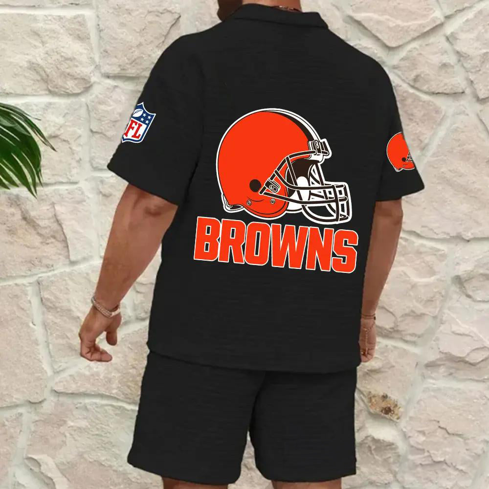 Cleveland Browns Men’s Waffle Pattern Half Zipper Shirt And Shorts AZBT2DWSS000049