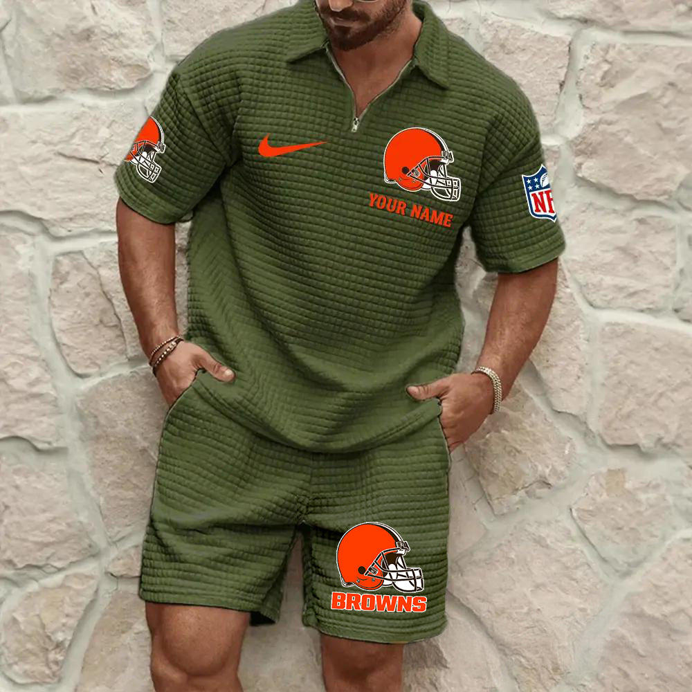 Cleveland Browns Men’s Waffle Pattern Half Zipper Shirt And Shorts AZBT2DWSS000049