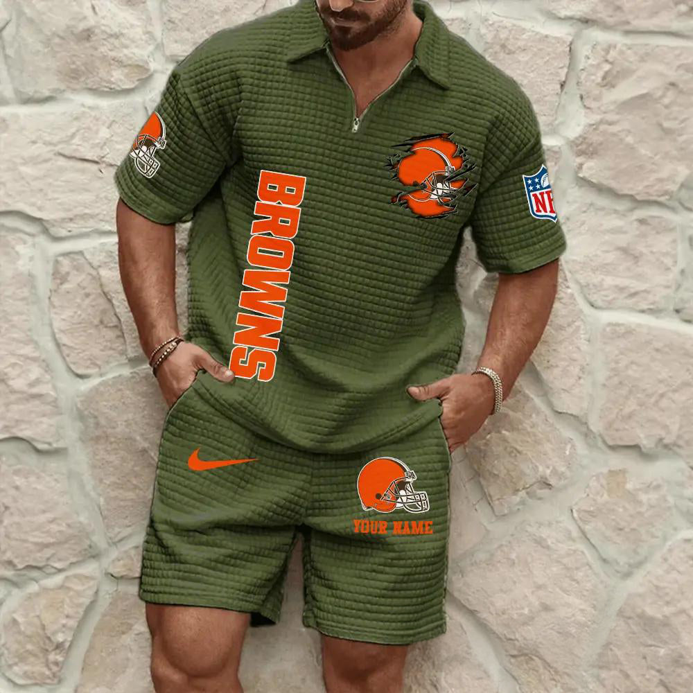 Cleveland Browns Men’s Waffle Pattern Half Zipper Shirt And Shorts AZBT2DWSS000050