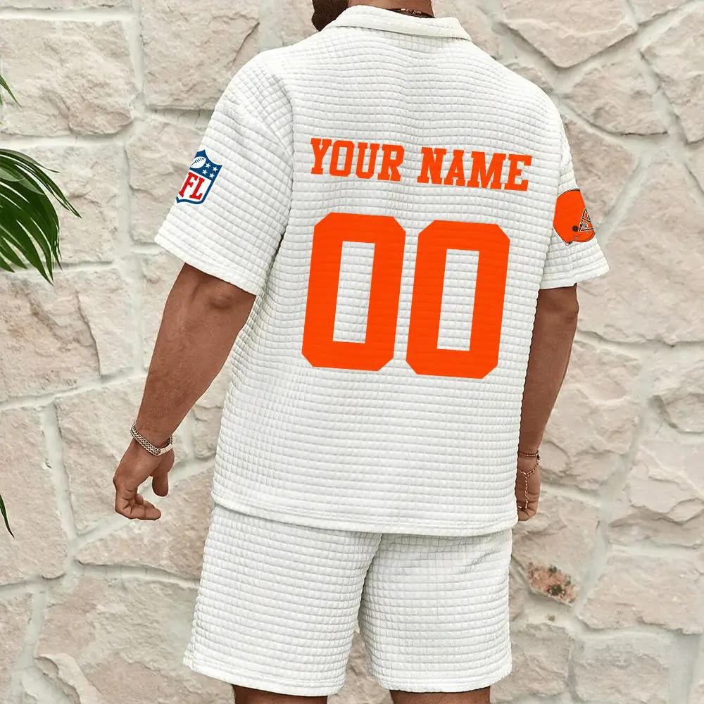 Cleveland Browns Men’s Waffle Pattern Half Zipper Shirt And Shorts AZBT2DWSS000050