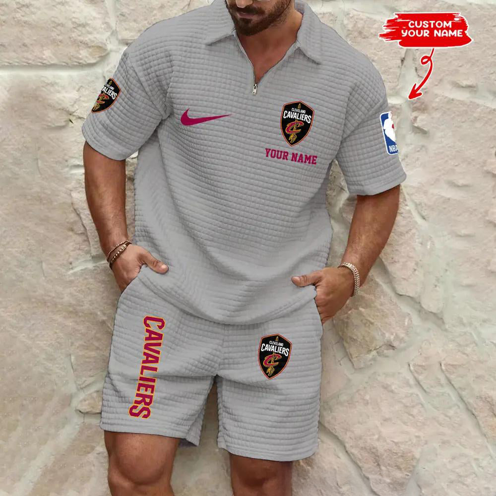 Cleveland Cavaliers Men’s Waffle Pattern Half Zipper Shirt And Shorts AZBT2DWSS000051