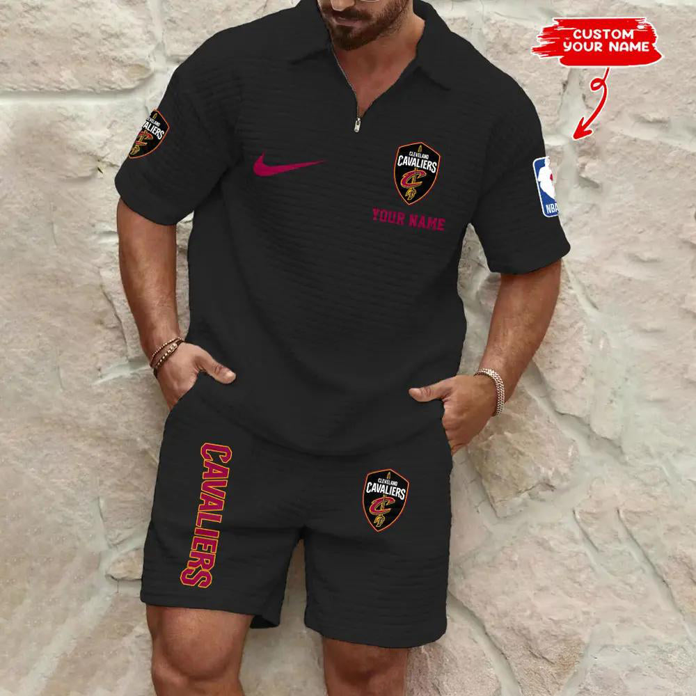 Cleveland Cavaliers Men’s Waffle Pattern Half Zipper Shirt And Shorts AZBT2DWSS000051