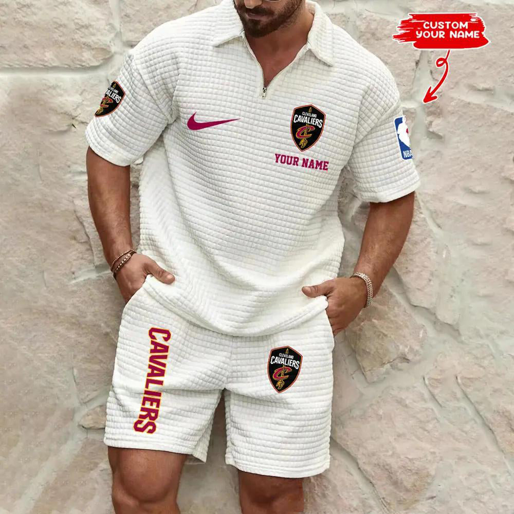 Cleveland Cavaliers Men’s Waffle Pattern Half Zipper Shirt And Shorts AZBT2DWSS000051