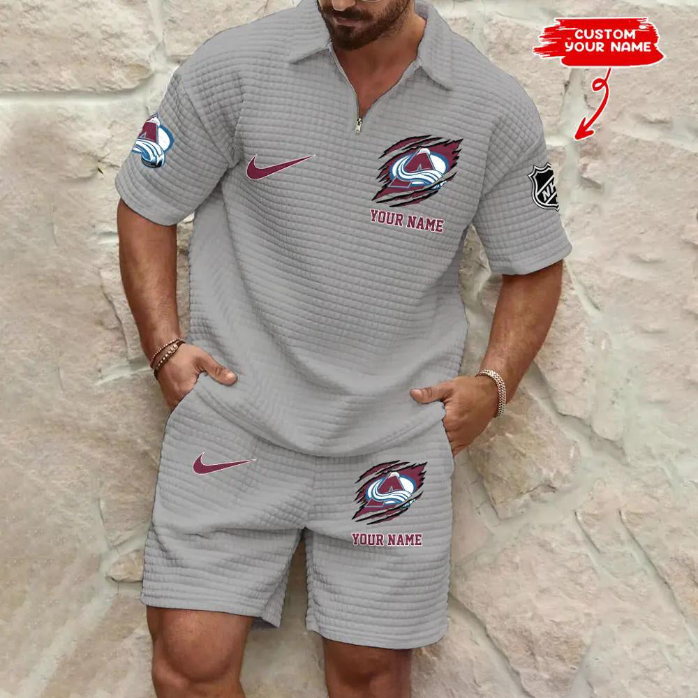 Colorado Avalanche Men’s Waffle Pattern Half Zipper Shirt And Shorts AZBT2DWSS000053