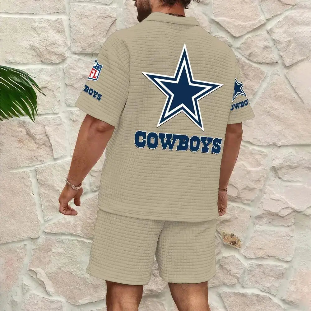 Dallas Cowboys Men’s Waffle Pattern Half Zipper Shirt And Shorts AZBT2DWSS000056