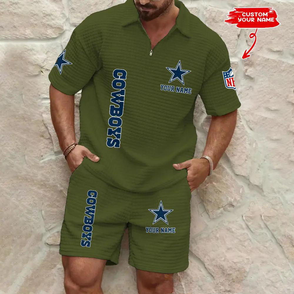 Dallas Cowboys Men’s Waffle Pattern Half Zipper Shirt And Shorts AZBT2DWSS000057