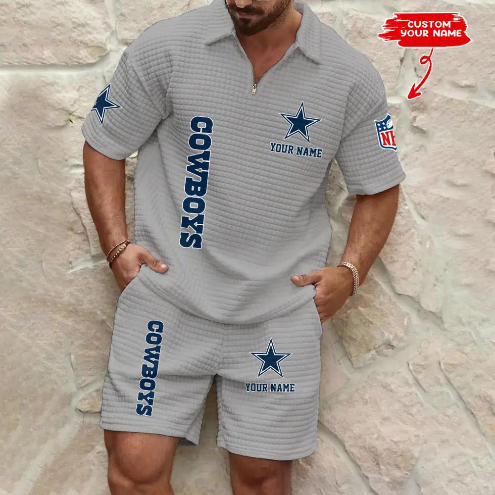 Dallas Cowboys Men’s Waffle Pattern Half Zipper Shirt And Shorts AZBT2DWSS000057
