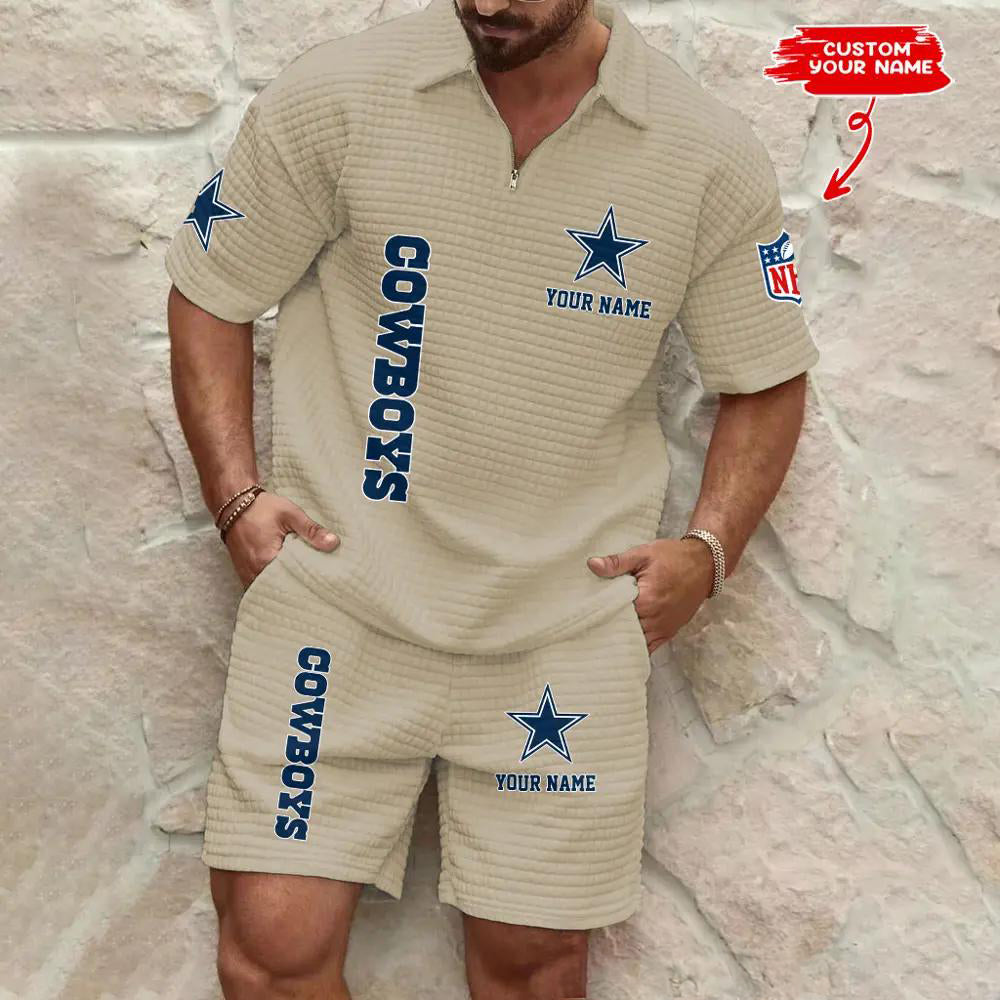 Dallas Cowboys Men’s Waffle Pattern Half Zipper Shirt And Shorts AZBT2DWSS000057