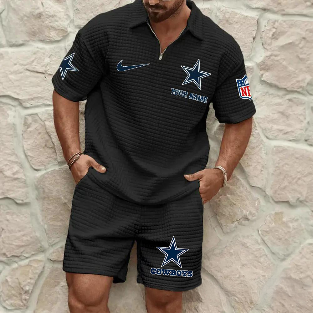 Dallas Cowboys Men’s Waffle Pattern Half Zipper Shirt And Shorts AZBT2DWSS000058