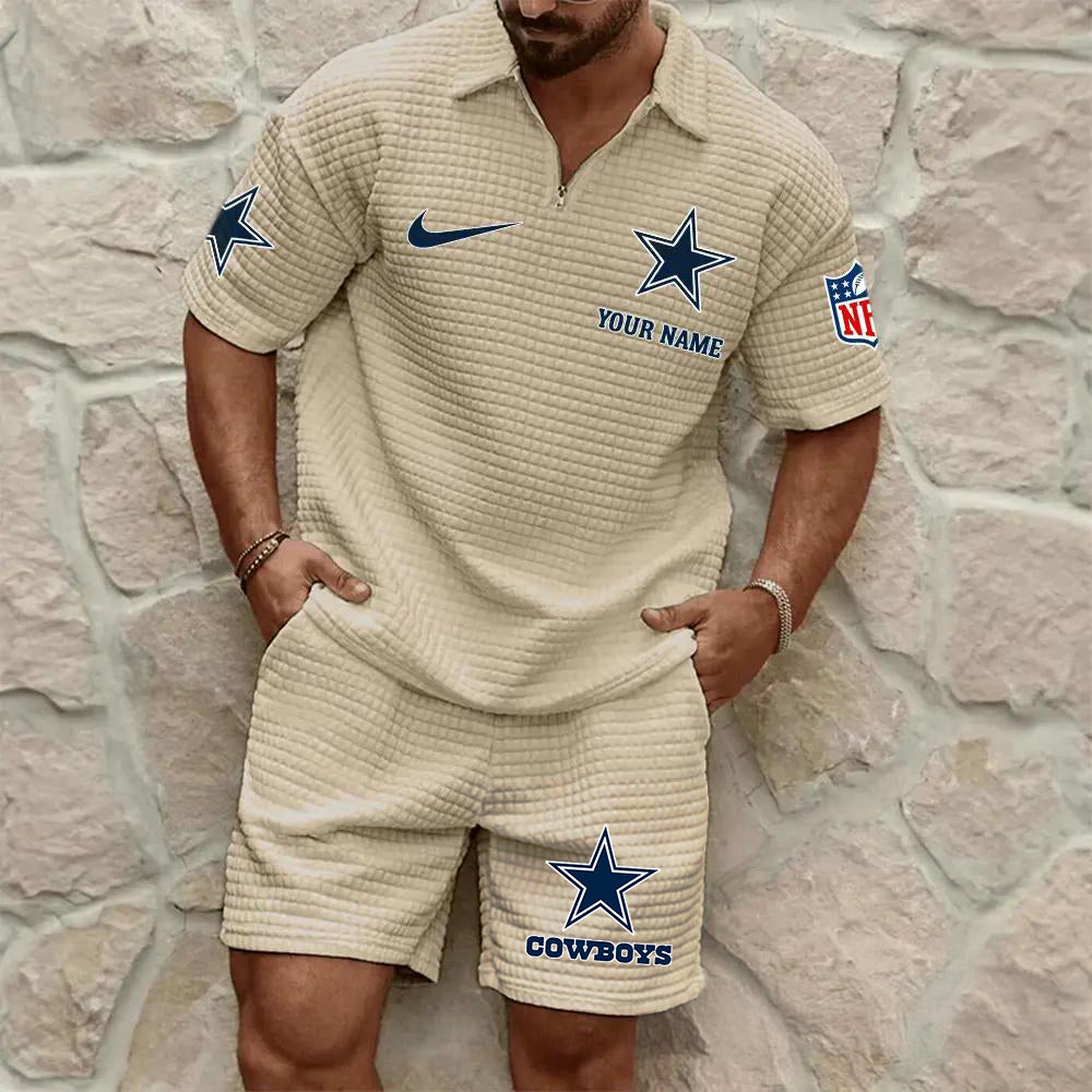 Dallas Cowboys Men’s Waffle Pattern Half Zipper Shirt And Shorts AZBT2DWSS000058