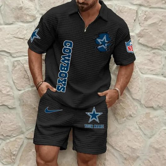 Dallas Cowboys Men’s Waffle Pattern Half Zipper Shirt And Shorts AZBT2DWSS000059
