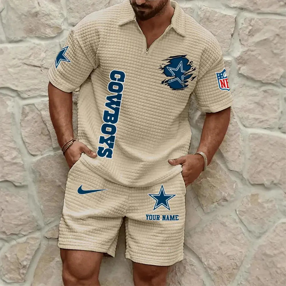 Dallas Cowboys Men’s Waffle Pattern Half Zipper Shirt And Shorts AZBT2DWSS000059