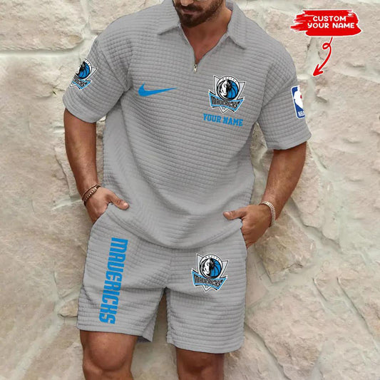 Dallas Mavericks Men’s Waffle Pattern Half Zipper Shirt And Shorts AZBT2DWSS000060