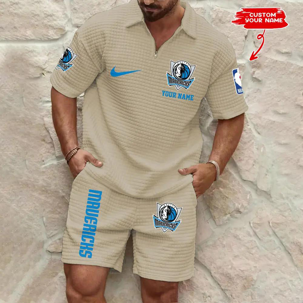 Dallas Mavericks Men’s Waffle Pattern Half Zipper Shirt And Shorts AZBT2DWSS000060