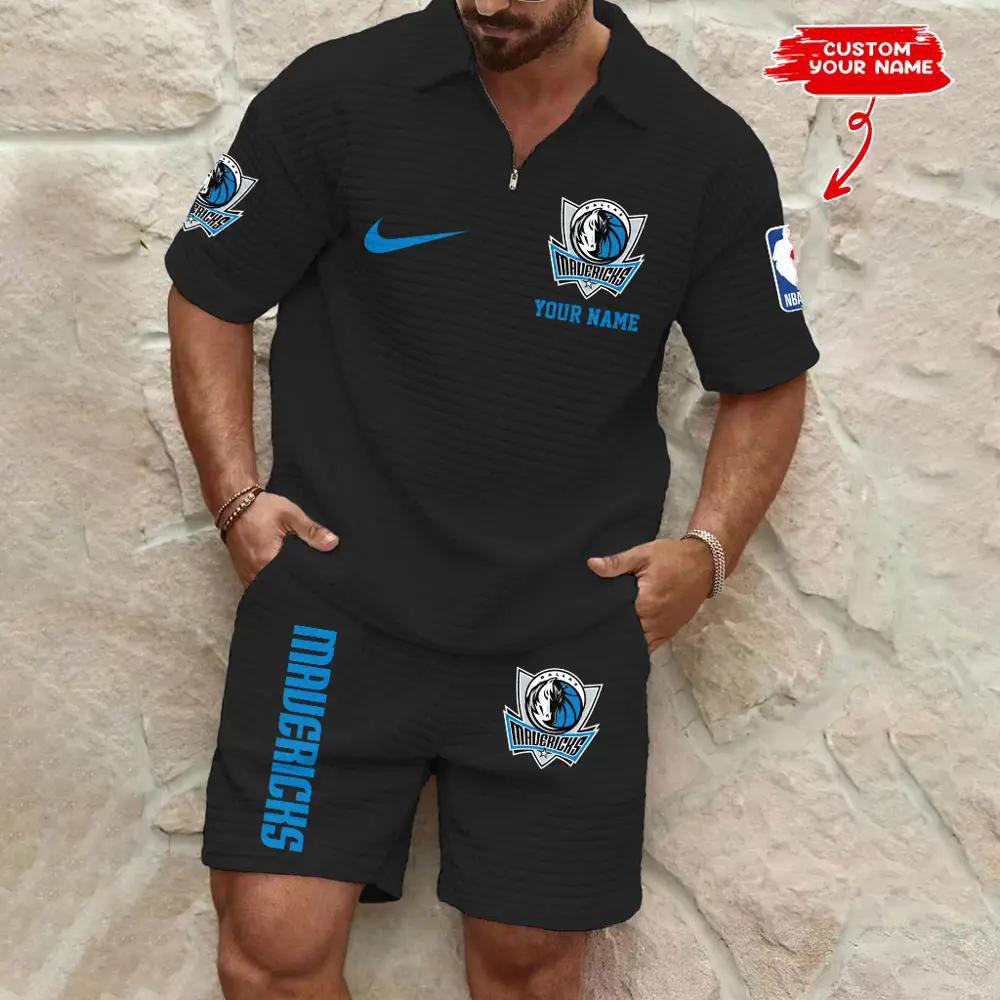 Dallas Mavericks Men’s Waffle Pattern Half Zipper Shirt And Shorts AZBT2DWSS000060