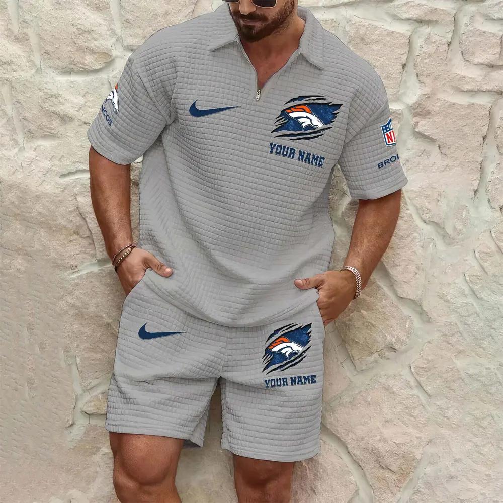 Denver Broncos Men’s Waffle Pattern Half Zipper Shirt And Shorts AZBT2DWSS000062