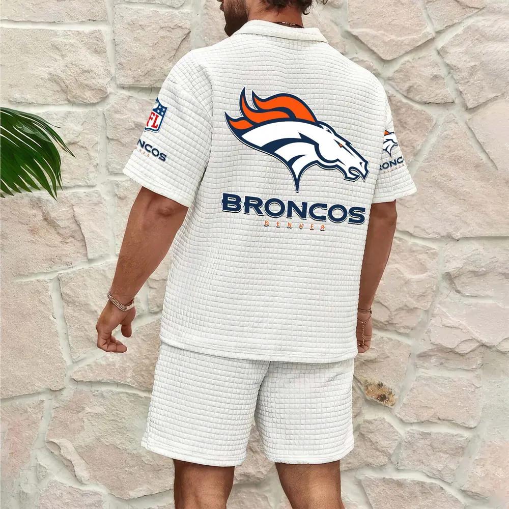 Denver Broncos Men’s Waffle Pattern Half Zipper Shirt And Shorts AZBT2DWSS000062