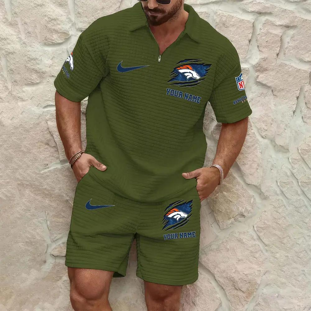 Denver Broncos Men’s Waffle Pattern Half Zipper Shirt And Shorts AZBT2DWSS000062