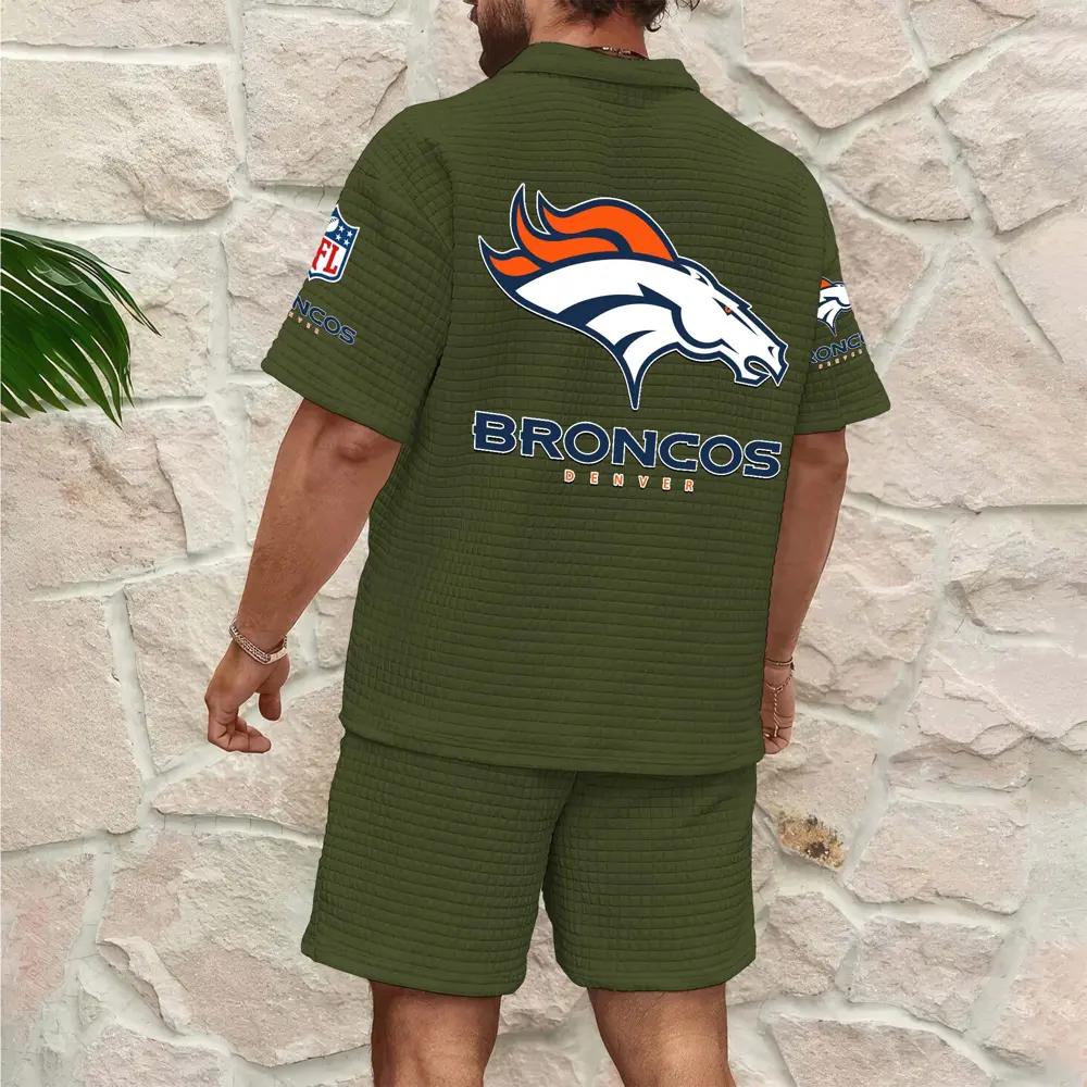 Denver Broncos Men’s Waffle Pattern Half Zipper Shirt And Shorts AZBT2DWSS000062