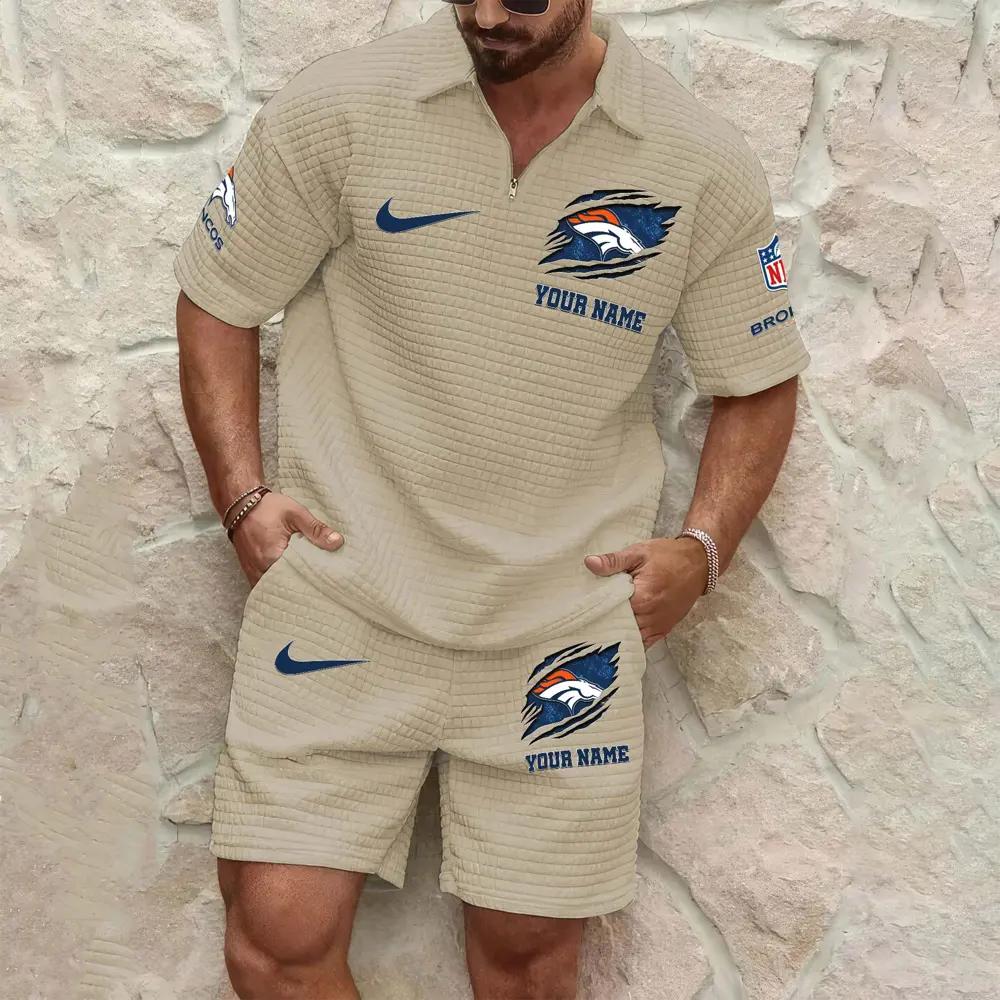 Denver Broncos Men’s Waffle Pattern Half Zipper Shirt And Shorts AZBT2DWSS000062