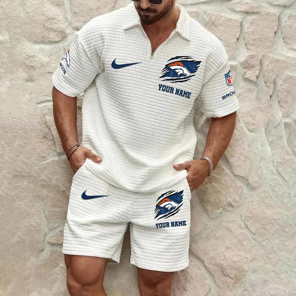Denver Broncos Men’s Waffle Pattern Half Zipper Shirt And Shorts AZBT2DWSS000062