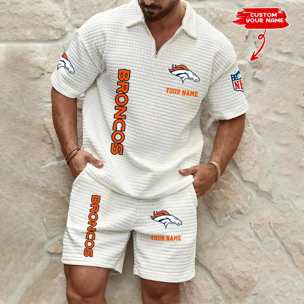 Denver Broncos Men’s Waffle Pattern Half Zipper Shirt And Shorts AZBT2DWSS000063