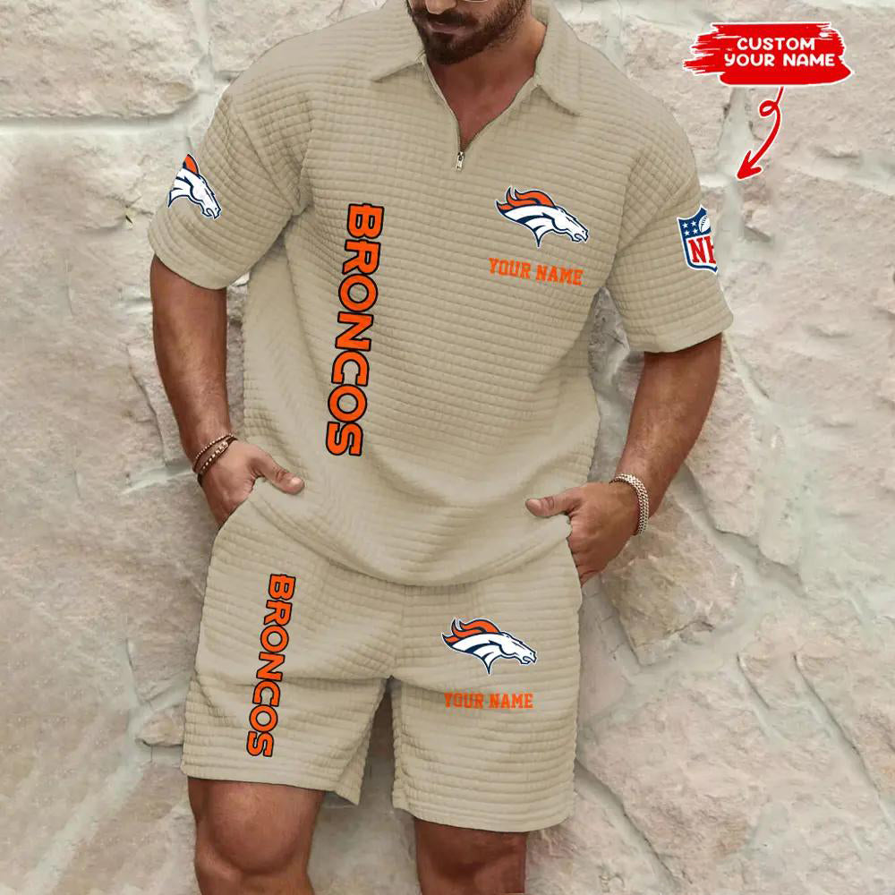 Denver Broncos Men’s Waffle Pattern Half Zipper Shirt And Shorts AZBT2DWSS000063