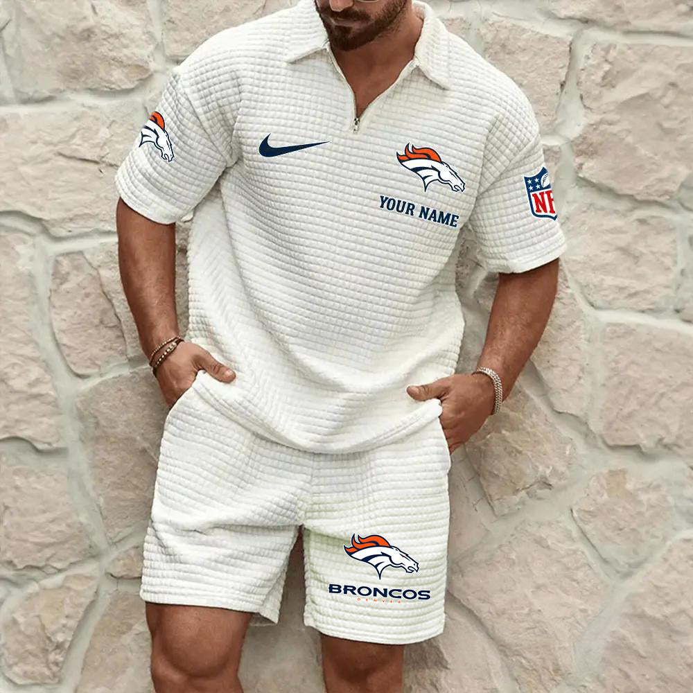 Denver Broncos Men’s Waffle Pattern Half Zipper Shirt And Shorts AZBT2DWSS000064