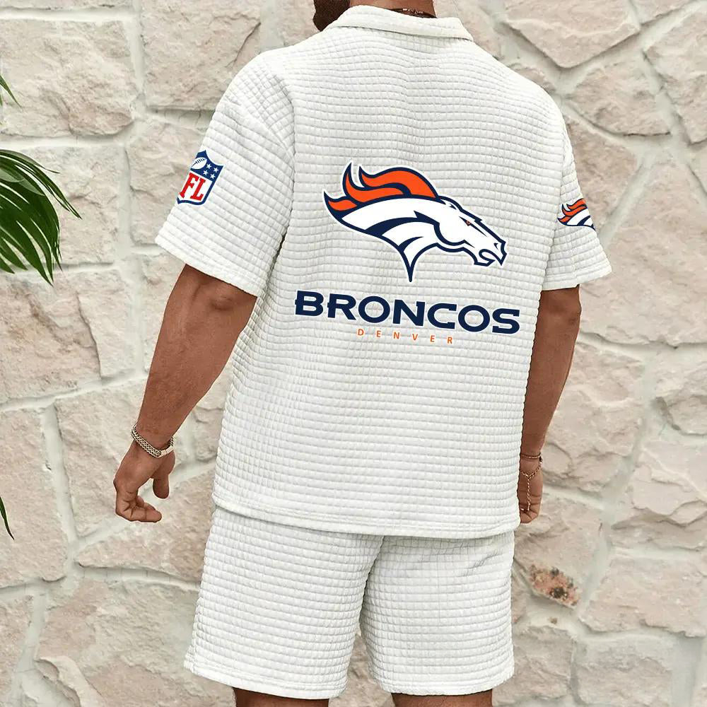 Denver Broncos Men’s Waffle Pattern Half Zipper Shirt And Shorts AZBT2DWSS000064