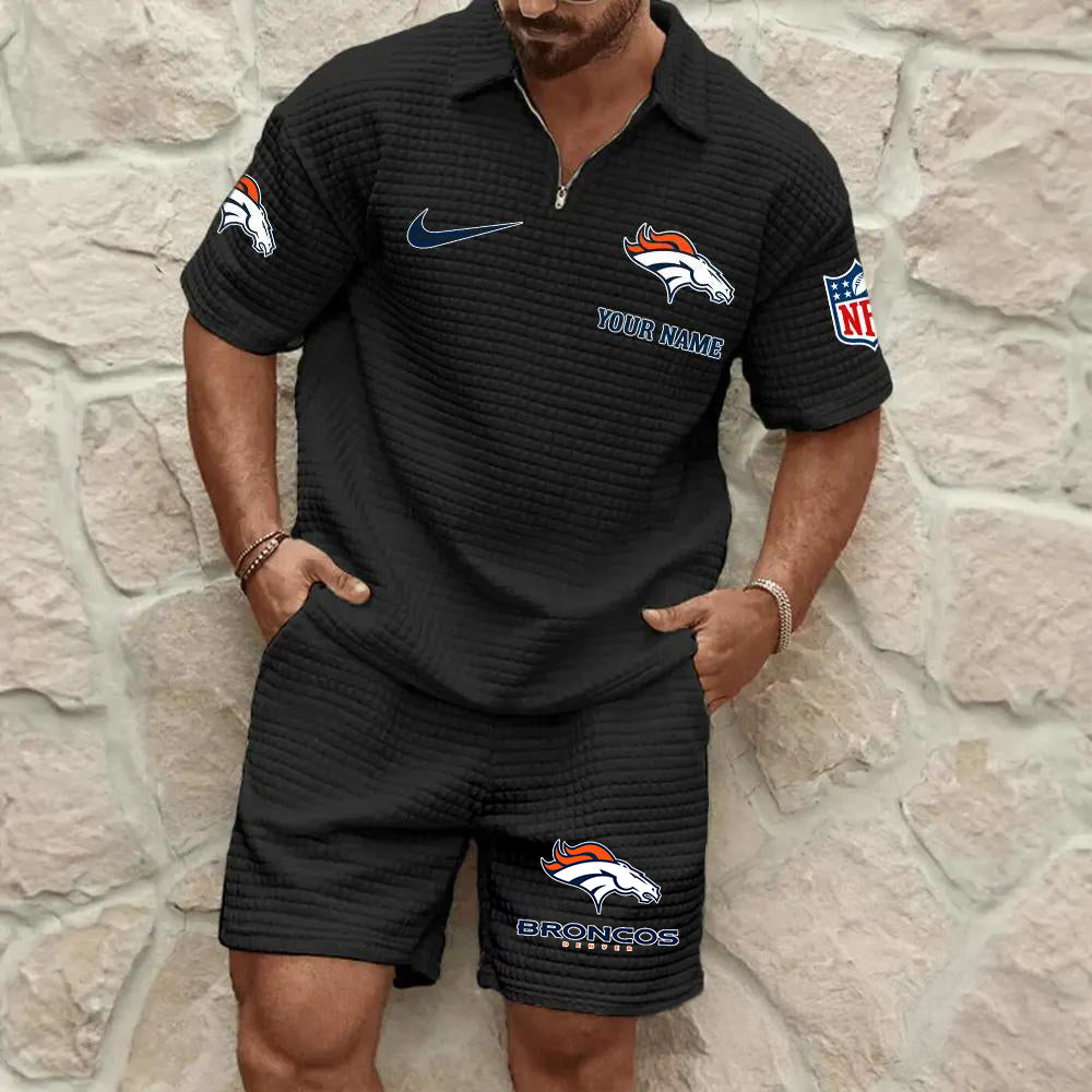 Denver Broncos Men’s Waffle Pattern Half Zipper Shirt And Shorts AZBT2DWSS000064