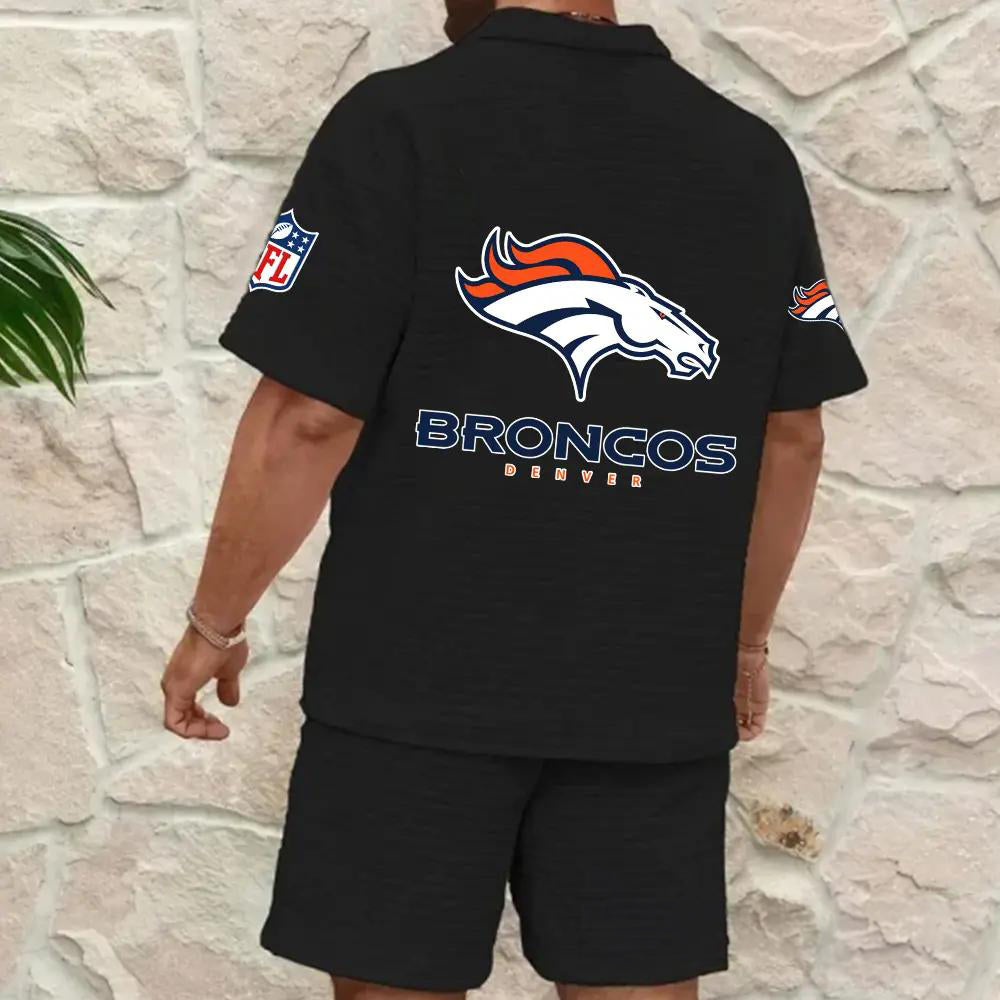 Denver Broncos Men’s Waffle Pattern Half Zipper Shirt And Shorts AZBT2DWSS000064