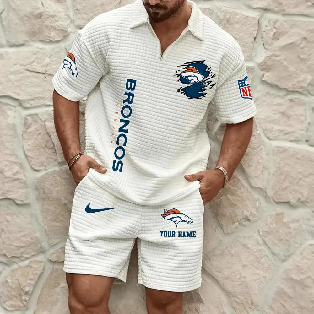 Denver Broncos Men’s Waffle Pattern Half Zipper Shirt And Shorts AZBT2DWSS000065