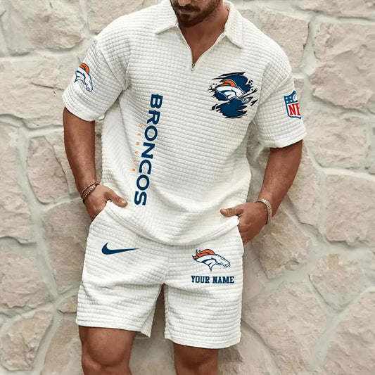 Denver Broncos Men’s Waffle Pattern Half Zipper Shirt And Shorts AZBT2DWSS000065