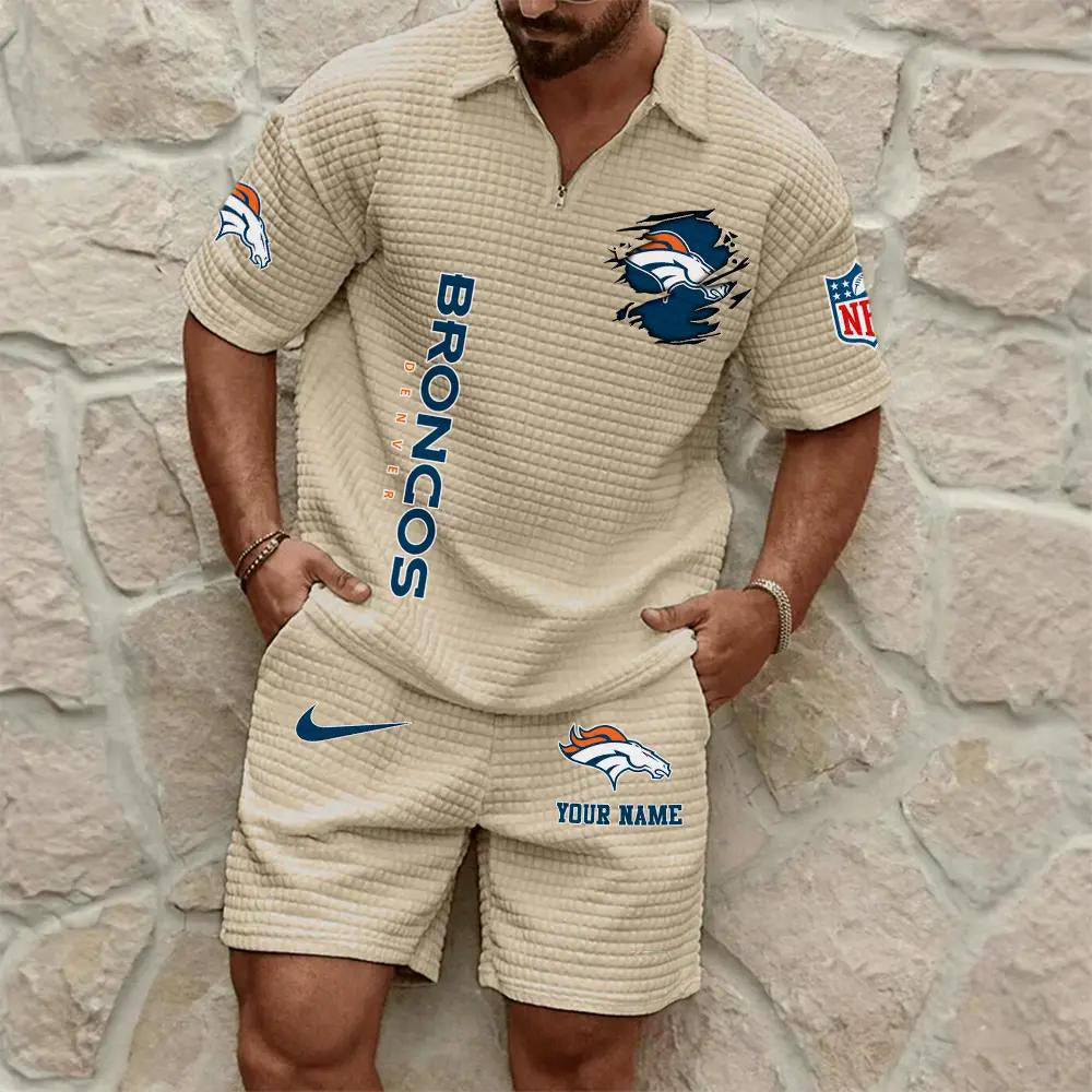 Denver Broncos Men’s Waffle Pattern Half Zipper Shirt And Shorts AZBT2DWSS000065